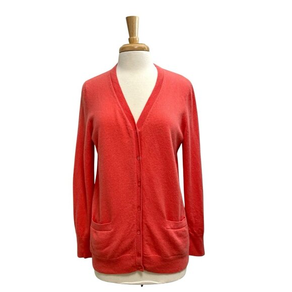 TALBOTS 100% Cashmere Cardigan Sweater Long Sleeve Coral Pink size Large - Picture 1 of 7